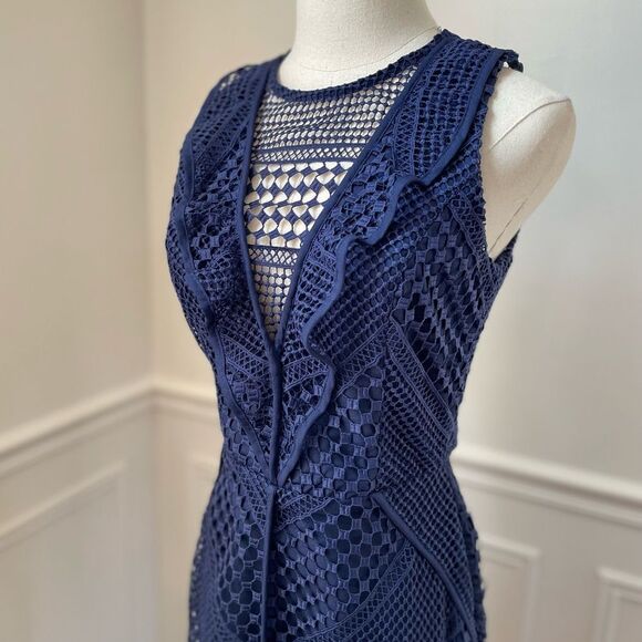 NWT Adelyn Rae Navy Dark Blue Crochet Lace Sheath Dress XS - Picture 3 of 10